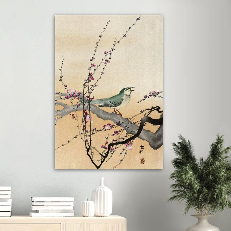 Songbird and plum blossom by Ohara Koson.