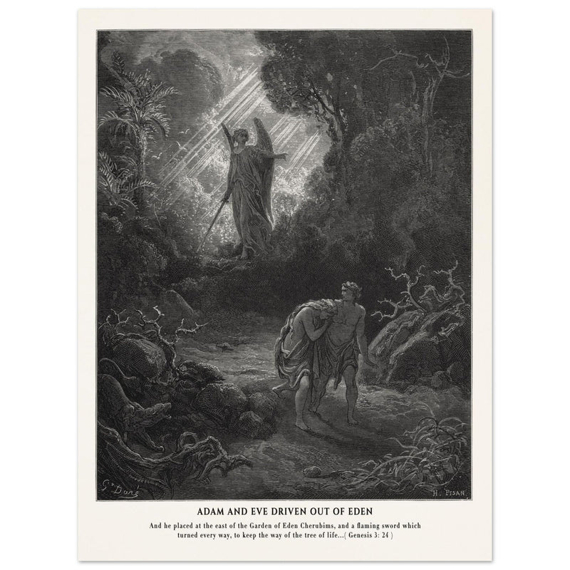 Gustave Dore The Bible engraving print . Adam and Eve driven out from Eden.