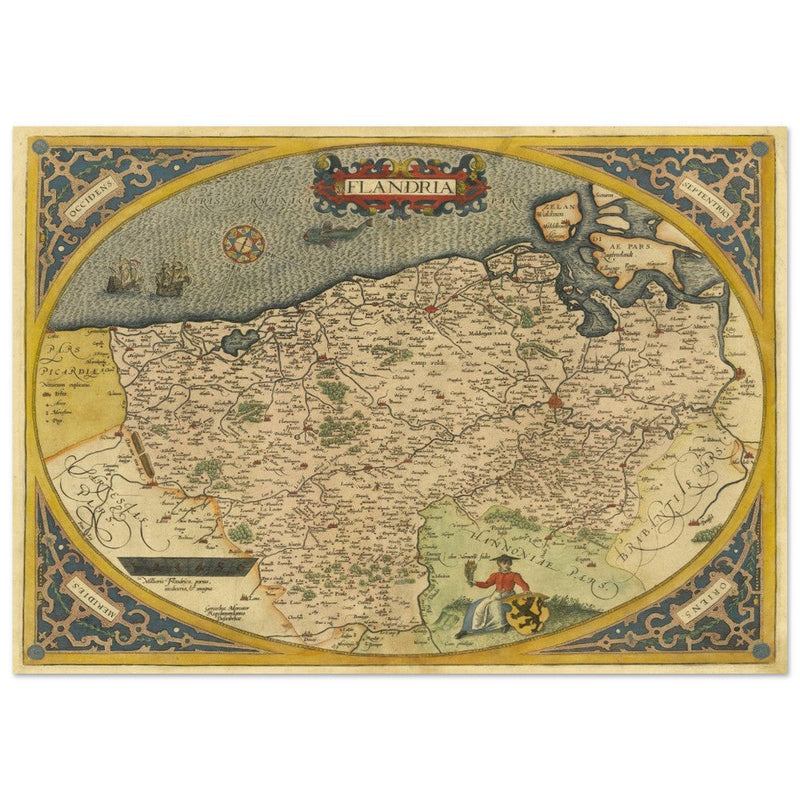 Ancient map of Flandria by Abraham Ortelius 1584. Vintage map  .