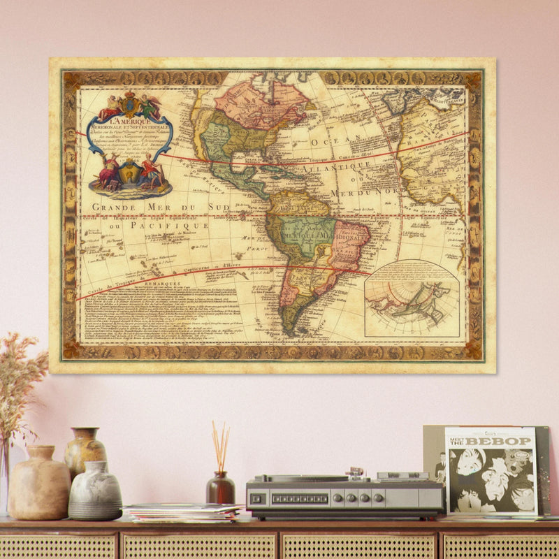 Ancient map of America. Old antique american map of the XVIII Century.  and poster