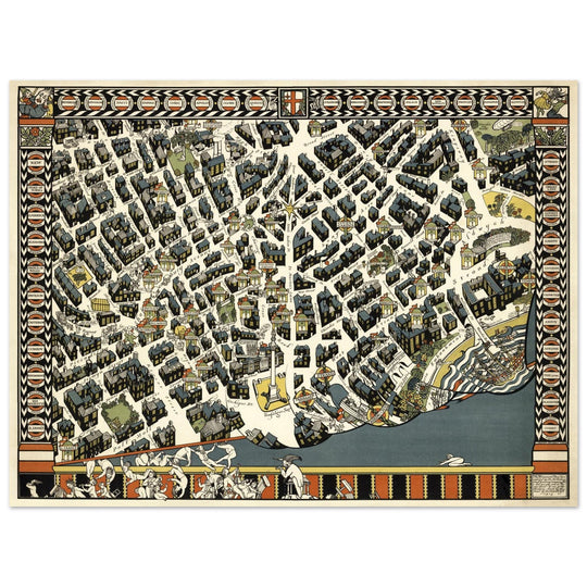 London Theatreland city vintage map 1915 by Gill, Leslie MacDonald.