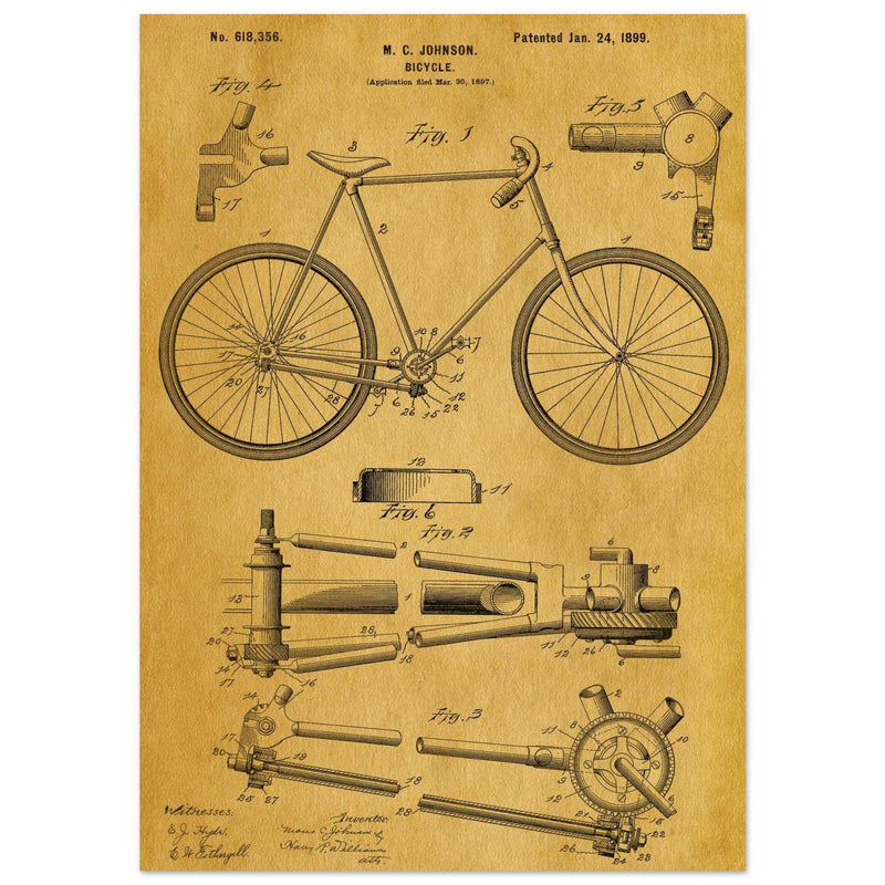 Vintage bicycle patent 1899 by M. C Johnson.