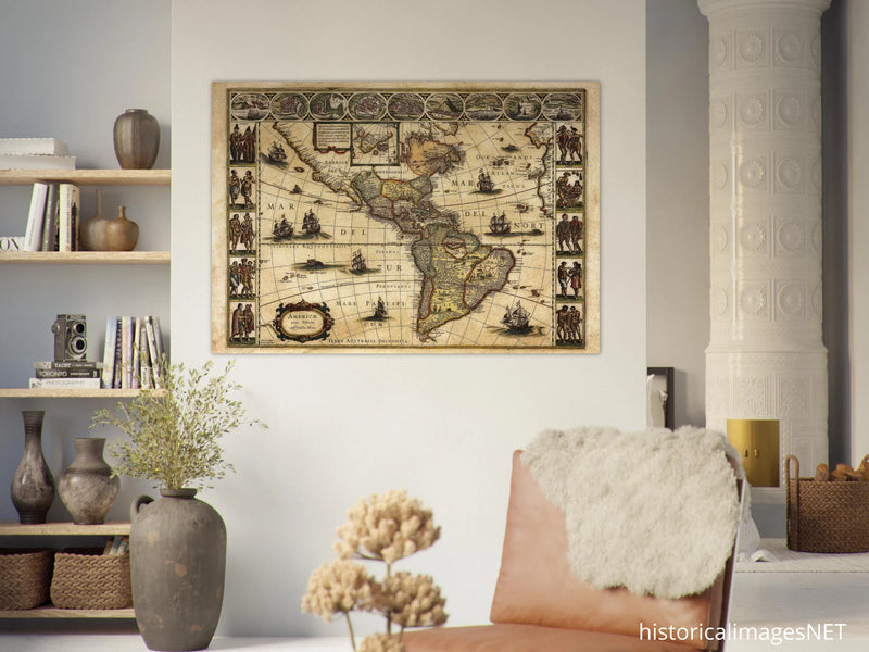 America antique map by Willem Janszoon.