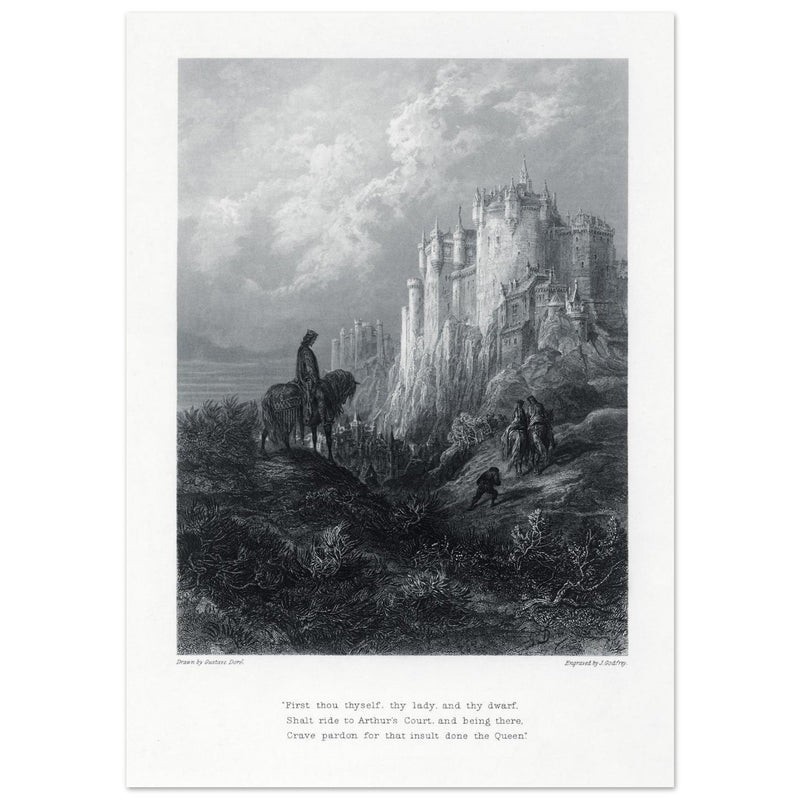 Gustave Dore illustration of King Arthur legend . Camelot . From the book Idylls of the King by Alfred Tennyson.