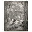 Gustave Dore depiction of knight Don Quixote riding in the countryside in one of his adventures.