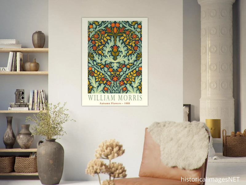 William Morris Autumn flowers vintage wallpaper reproduction.