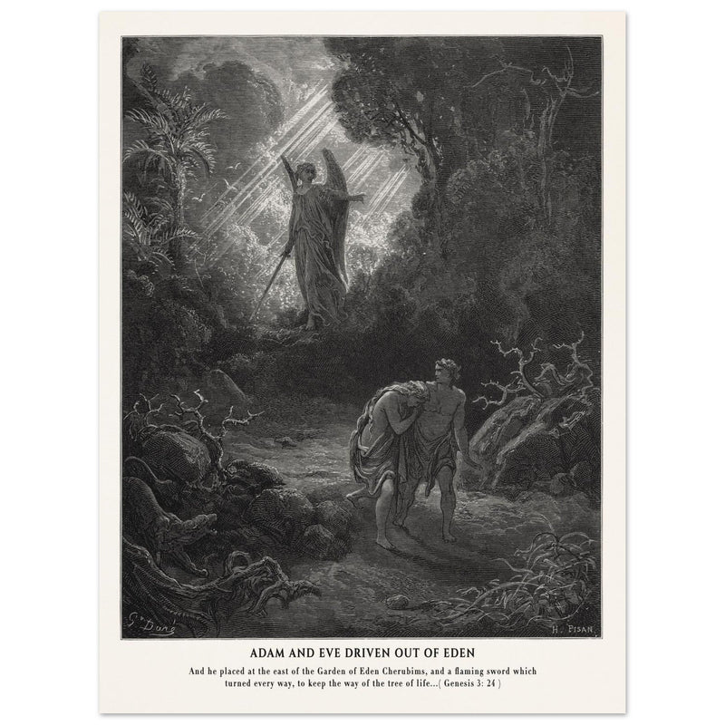 Gustave Dore The Bible engraving print . Adam and Eve driven out from Eden.