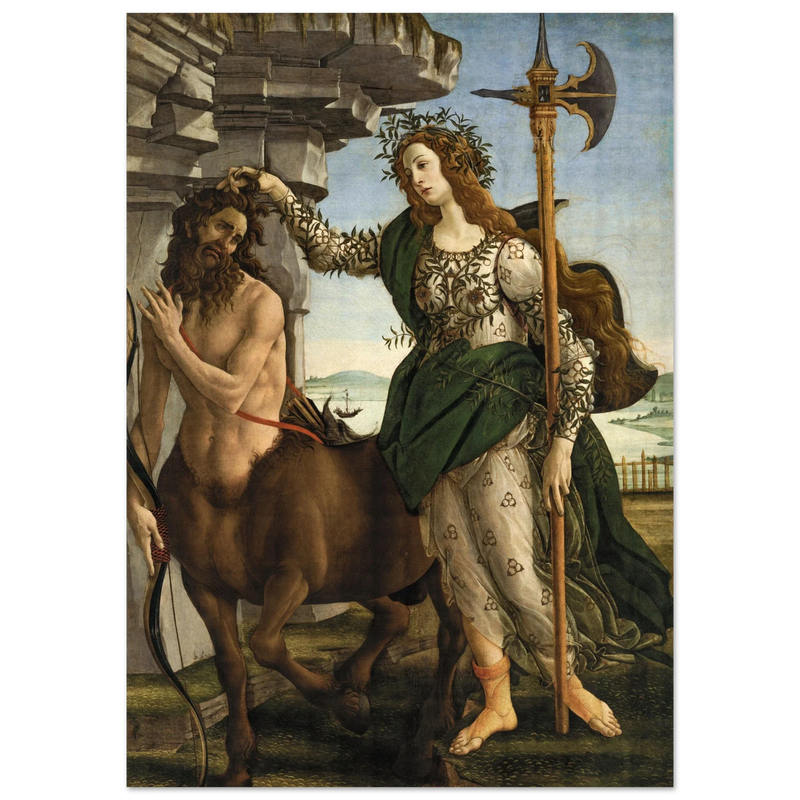 Pallas and the Centaur by Sandro Botticelli. Antique painting art print. Greek mythology.