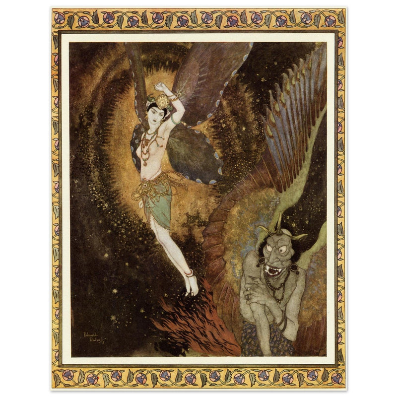 Edmund Dulac and one of his illustration for Princess Badura fairy tale.