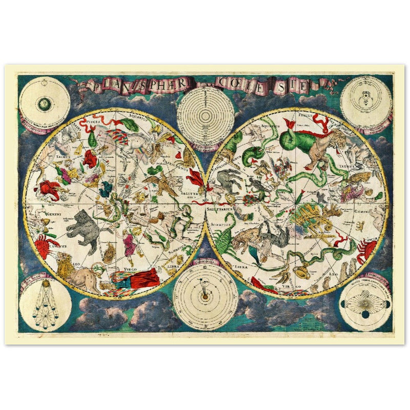 Old celestial zodiac map Planisphæri Coeleste de Wit, by Frederik de Wit 1670
