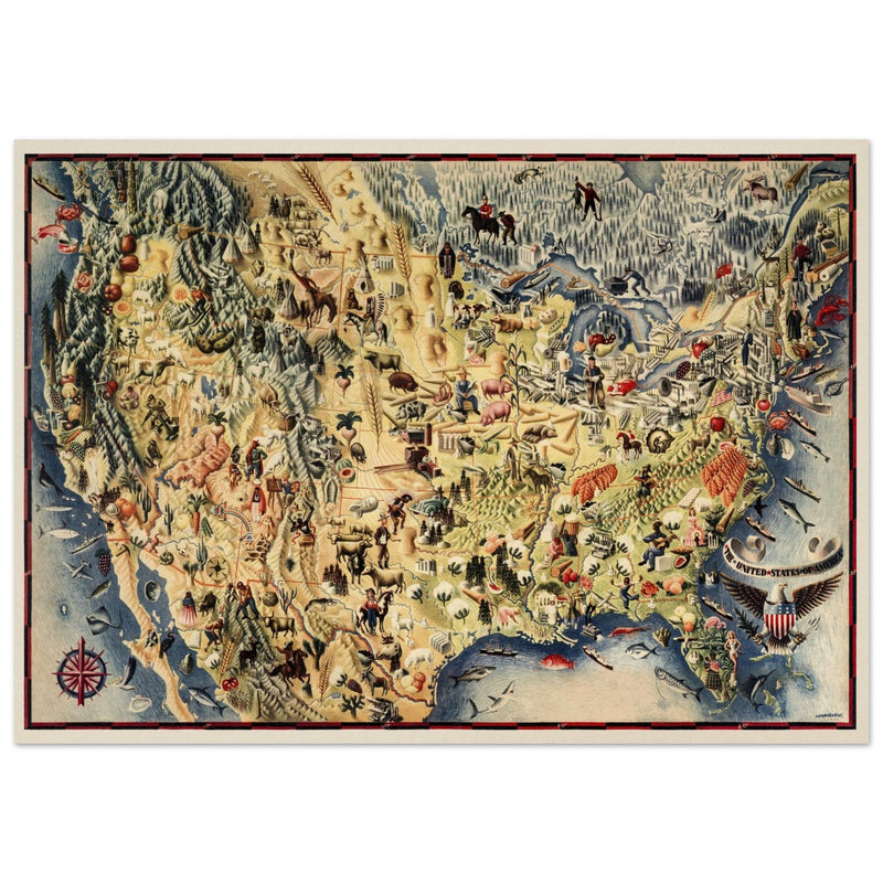 United States of America vintage old map by Miguel Covarrubias.