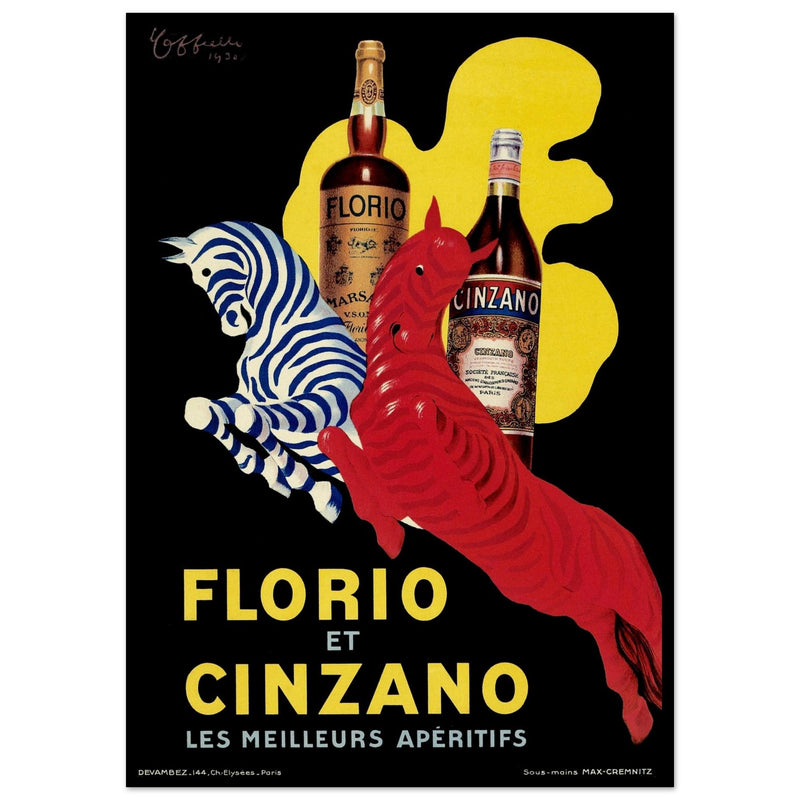 Florio and Cinzano aperitif beverage vintage art poster 1930.
