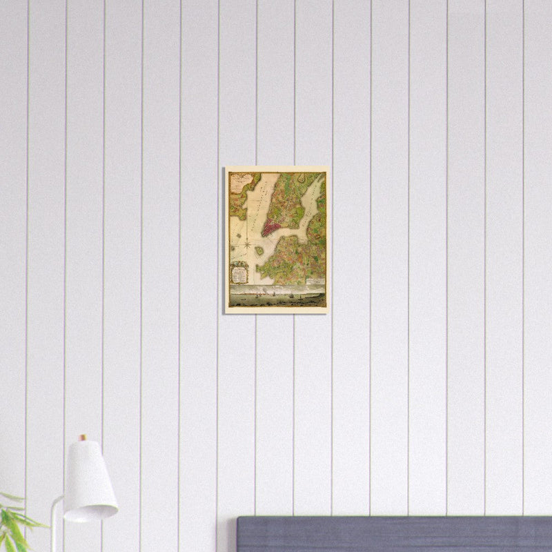 Beautiful antique old map from above of New York City 1770 by Bernad Ratzer