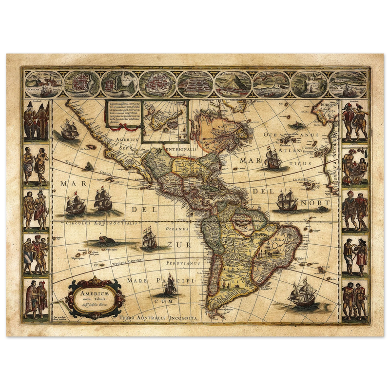 America antique map by Willem Janszoon.