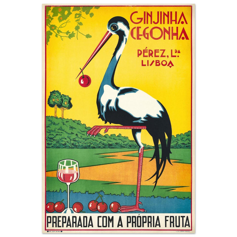 Ginjinha Cegonha portuguese cherry liqueur vintage ad print .  poster 1930