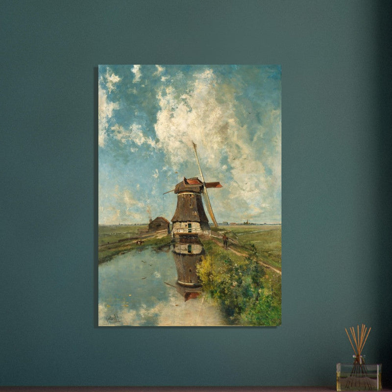 Old dutch windmill painting by Paul Gabriel XIX Century.