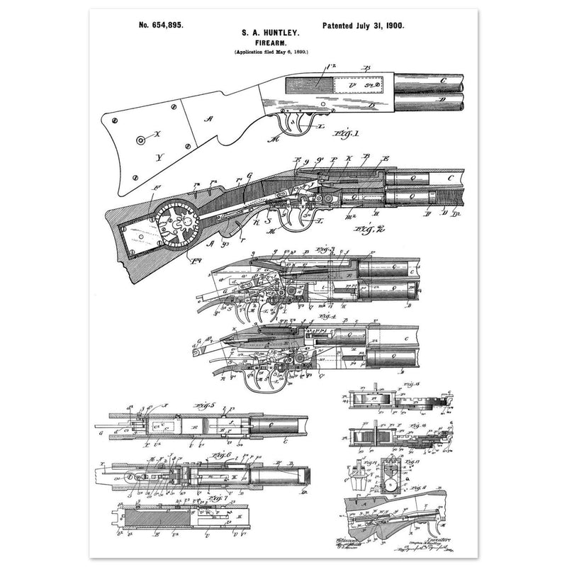 Firearm historic patent 1900. Matte paper