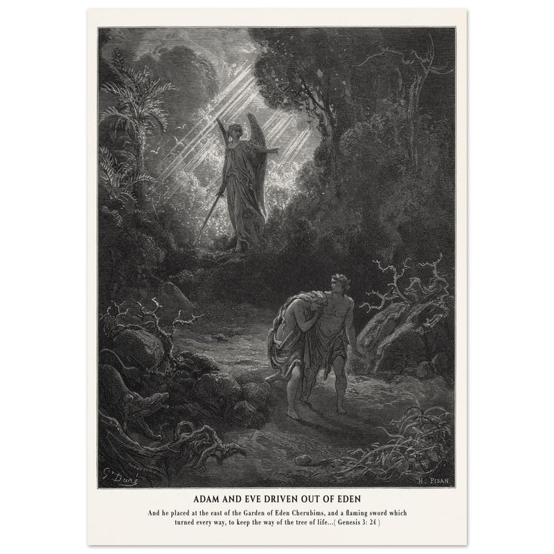 Gustave Dore The Bible engraving print . Adam and Eve driven out from Eden.