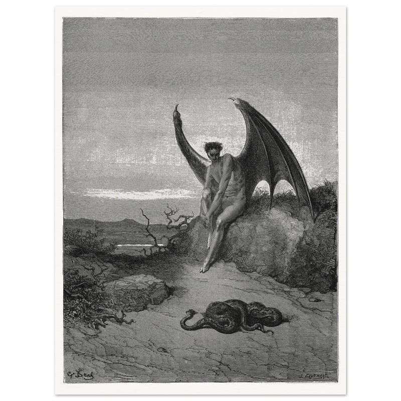 Gustave Dore Paradise Lost engraving . Satan and the serpent.