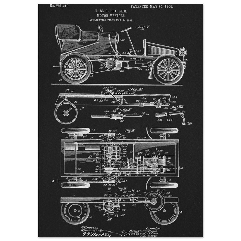 Motor Vehicle patent. Vintage car illustration.