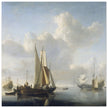 Willem van de Velde Ships before the coast. Marine landscape painting.