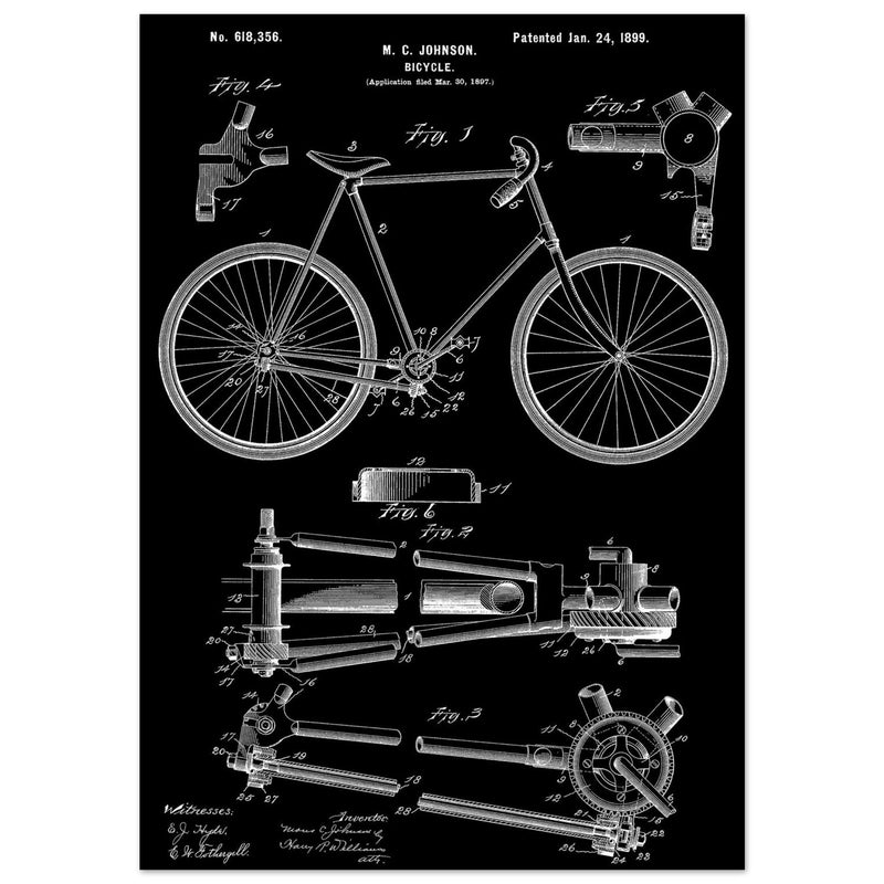 Vintage bicycle patent 1899 by M. C Johnson.