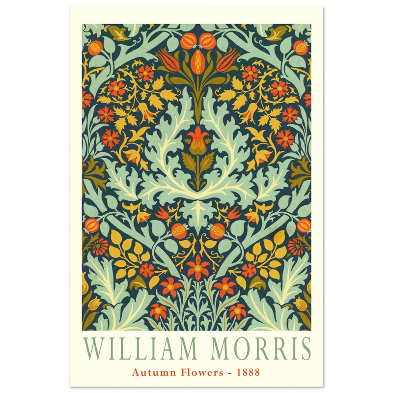 William Morris Autumn flowers vintage wallpaper reproduction.