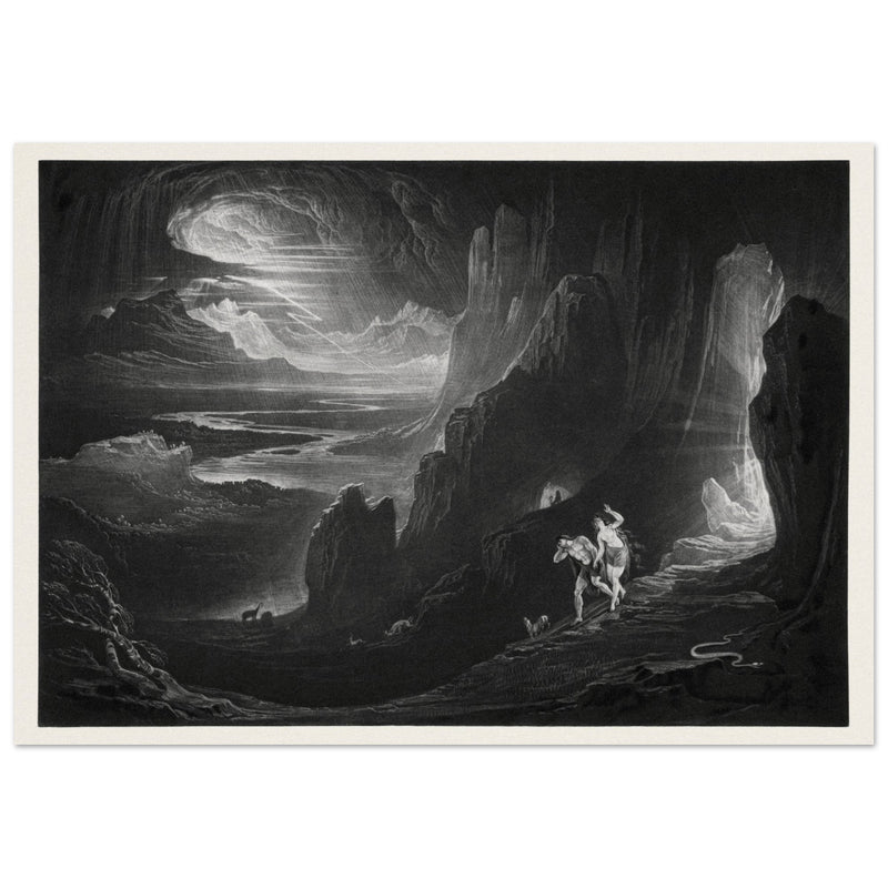 John Martin Paradise Lost vintage mezzoting engraving . Adam and Eve Driven Out of Paradise.