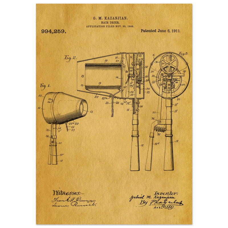 Hair Drier patent drawing by G M Kazanjian