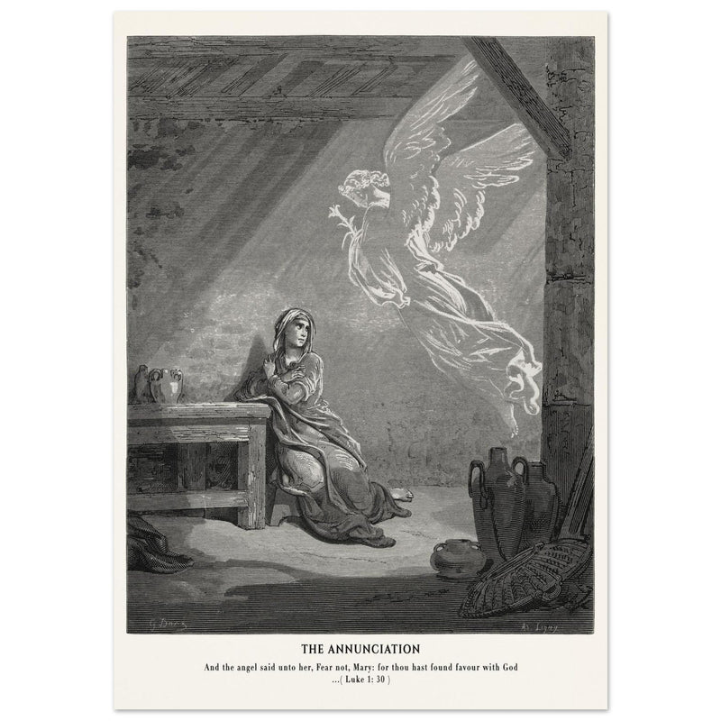 Gustave Dore The Bible engraving print . The Annunciation illustration .