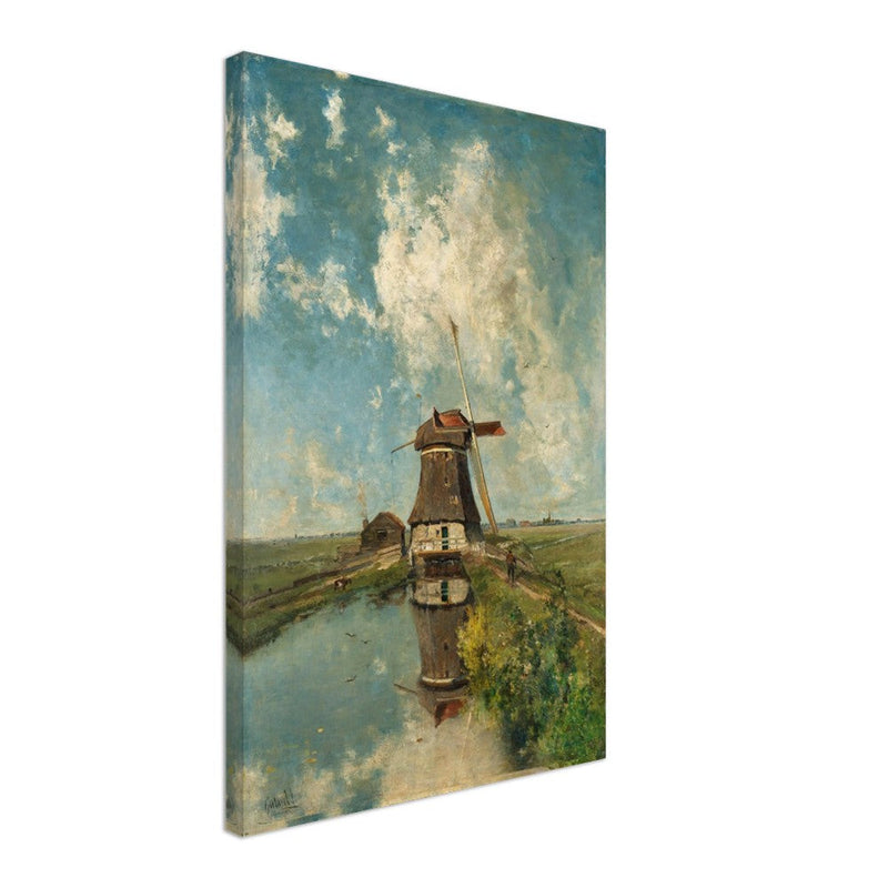 Old dutch windmill painting by Paul Gabriel XIX Century.