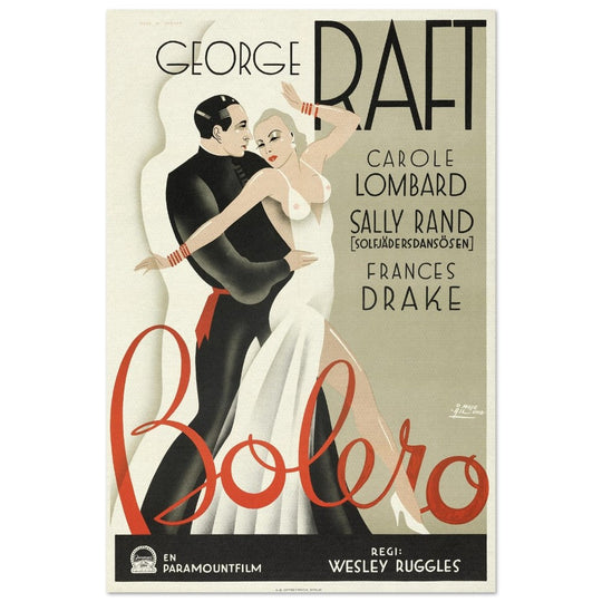 Bolero George Raft and Carole Lombard movie poster. Sweddish version Vintage prints of famous films