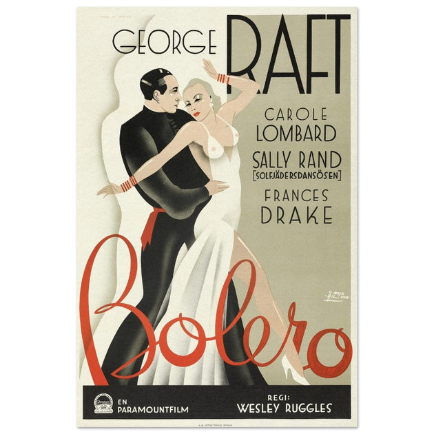 Bolero George Raft and Carole Lombard movie poster. Sweddish version Vintage prints of famous films