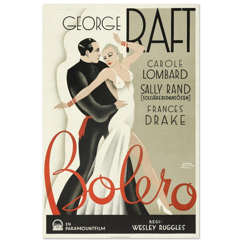 Bolero George Raft and Carole Lombard movie poster. Sweddish version Vintage prints of famous films