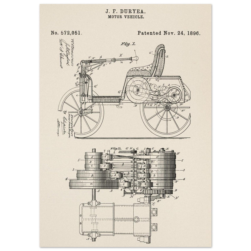 Motor Vehicle patent drawing by James Frank Duryea.