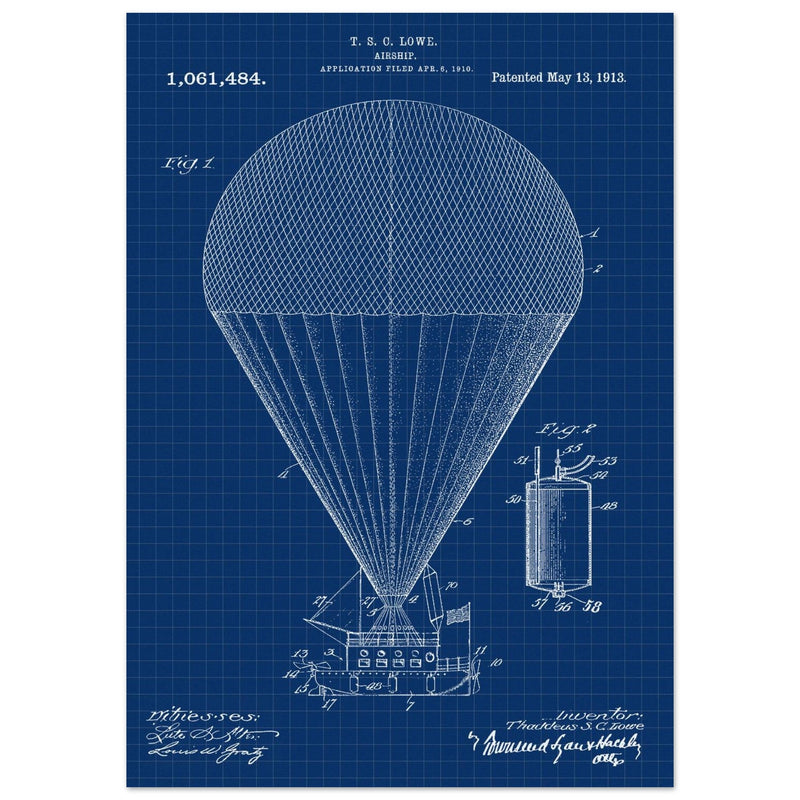 Airship patent drawing by T S C lowe Air balloon illustration