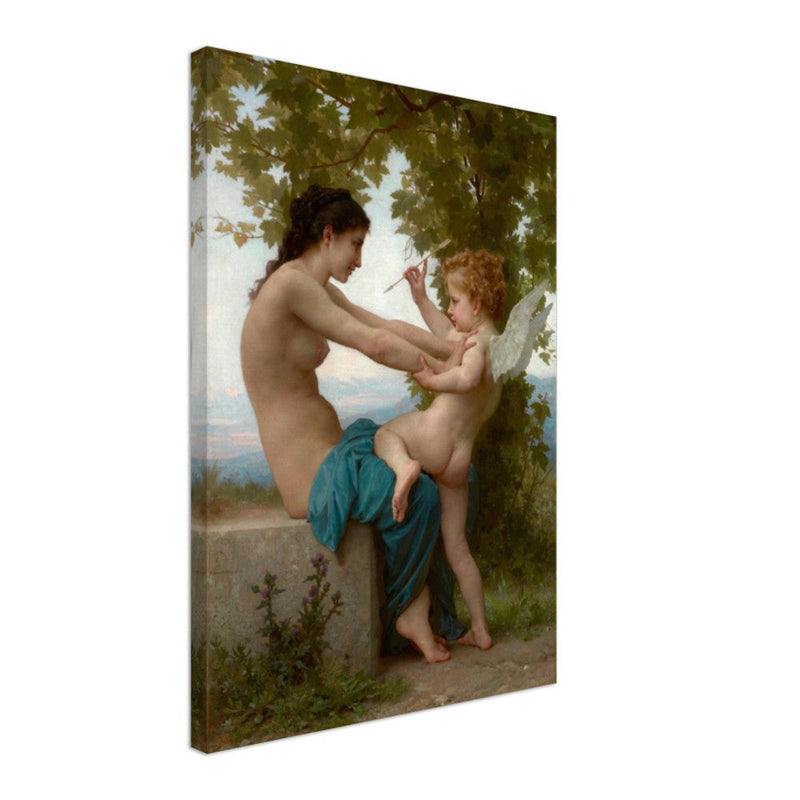 Canvas Cupid and love. A Young Girl Defending Herself against Eros by William Adolphe Bouguereau Antique painting. Greek mythology