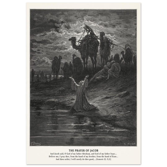 Gustave Dore The Bible engraving print . The prayer of Jacob .