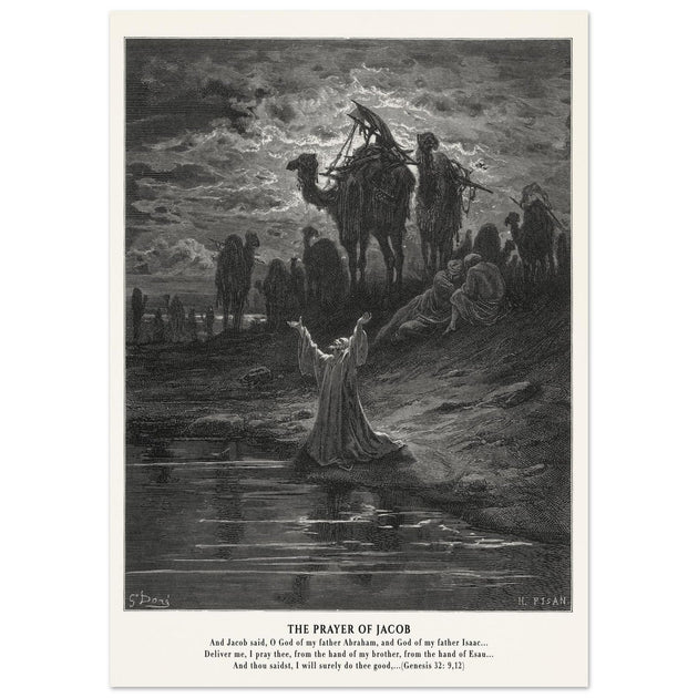 Gustave Dore The Bible engraving print . The prayer of Jacob .