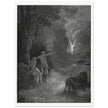 Gustave Dore Paradise Lost engraving . Adam and Eve and Archangel Raphael in eden.
