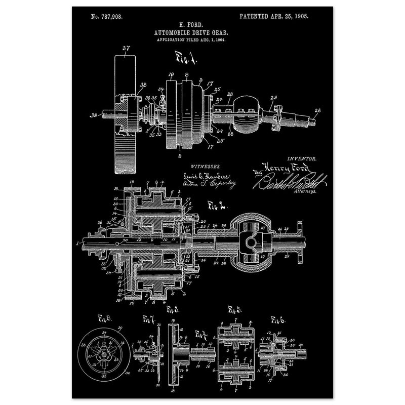 Automobile Drive Gear patent 787908 by Henry Ford. Vintage car