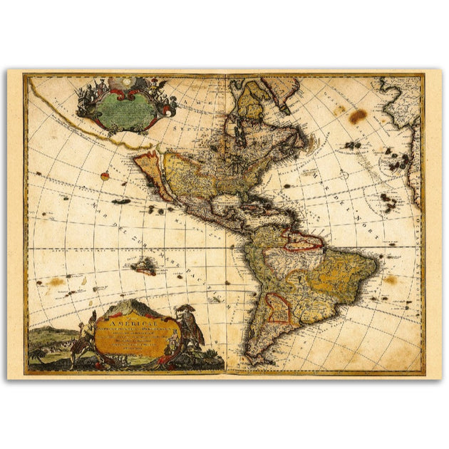 America ancient vintage map print reproduction.  Ancient cartography of the american continent XVII Century.