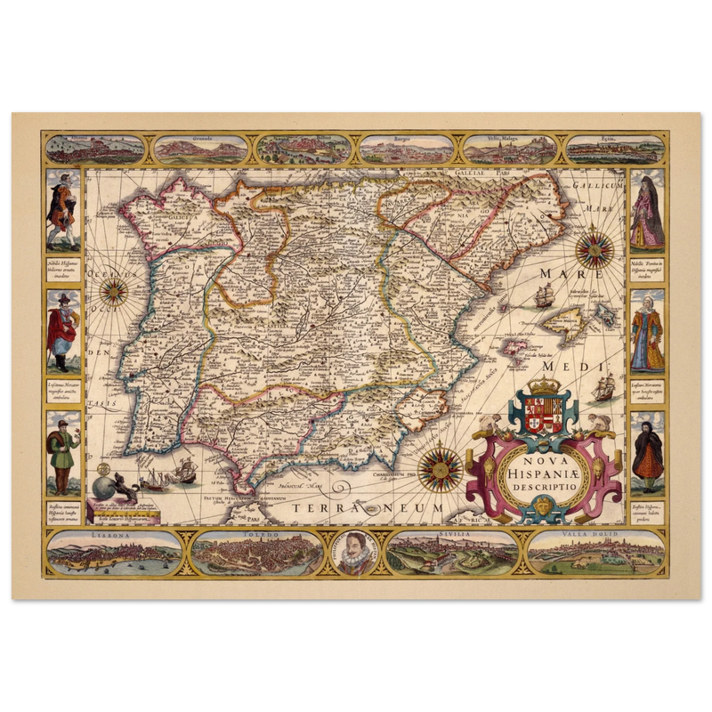 Nova Hispaniae ancient map reproduction of 1610 by Jodocus Hondius based on Gerhard Mercator