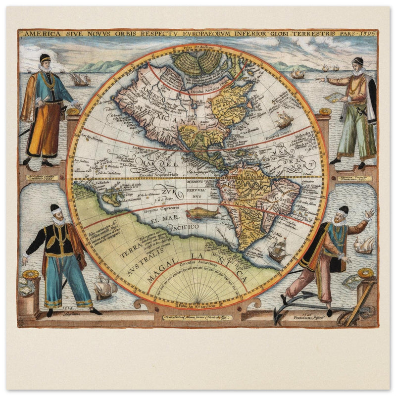 Ancient map of America of the XVI century by Theodor de Bry .