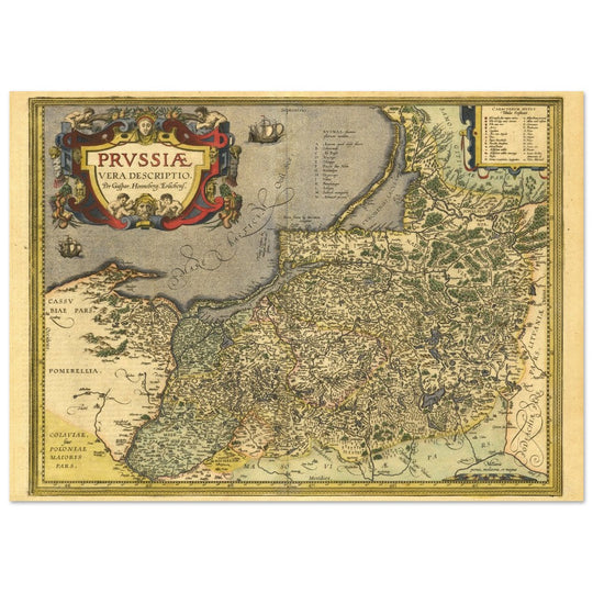 Ancient map of Prussia by Abraham Ortelius. Historic vintage map of 1570.