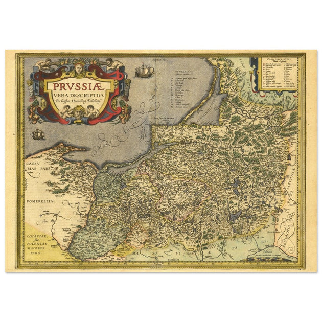 Ancient map of Prussia by Abraham Ortelius. Historic vintage map of 1570.