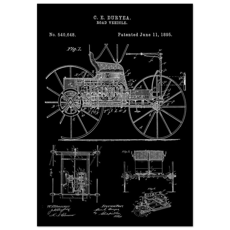 Road vehicle patent 540648 1895 by Charles Edgar Duryea. Automobile car history