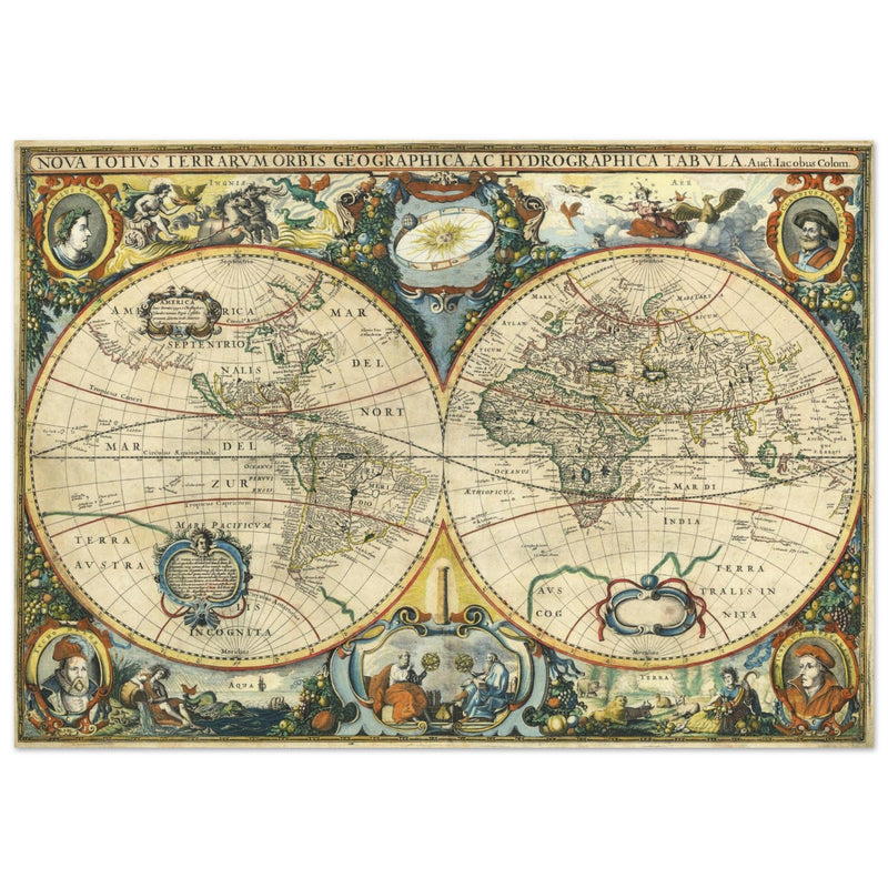 Ancient map of the world XVII Century Double Hemisphere globe map by Jacob Aertsz.