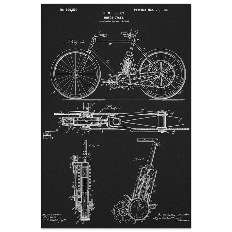 vintage motorcycle patent by G. M Holley.