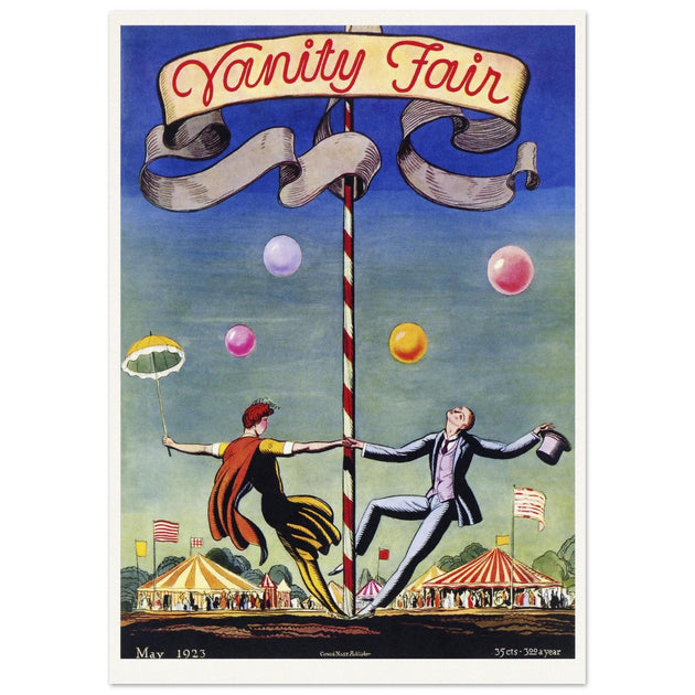 Vanity Fair magazine vintage cover by Rockwell Kent 1923. Two artists dancing at the circus.